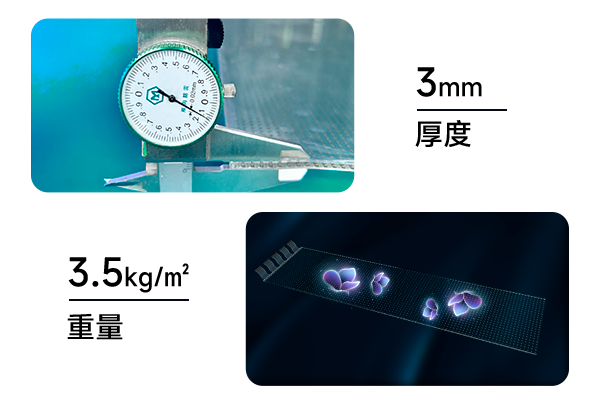 LED晶膜屏SA系列轻薄设计，厚度仅3mm，重量轻⾄3.5kg/㎡